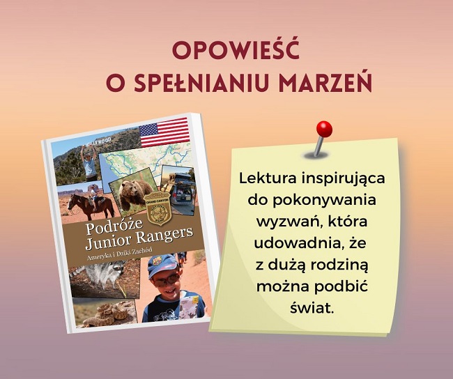 Grafika prezentująca książkę "Podróże Junior Rangers: Ameryka i Dziki Zachód"