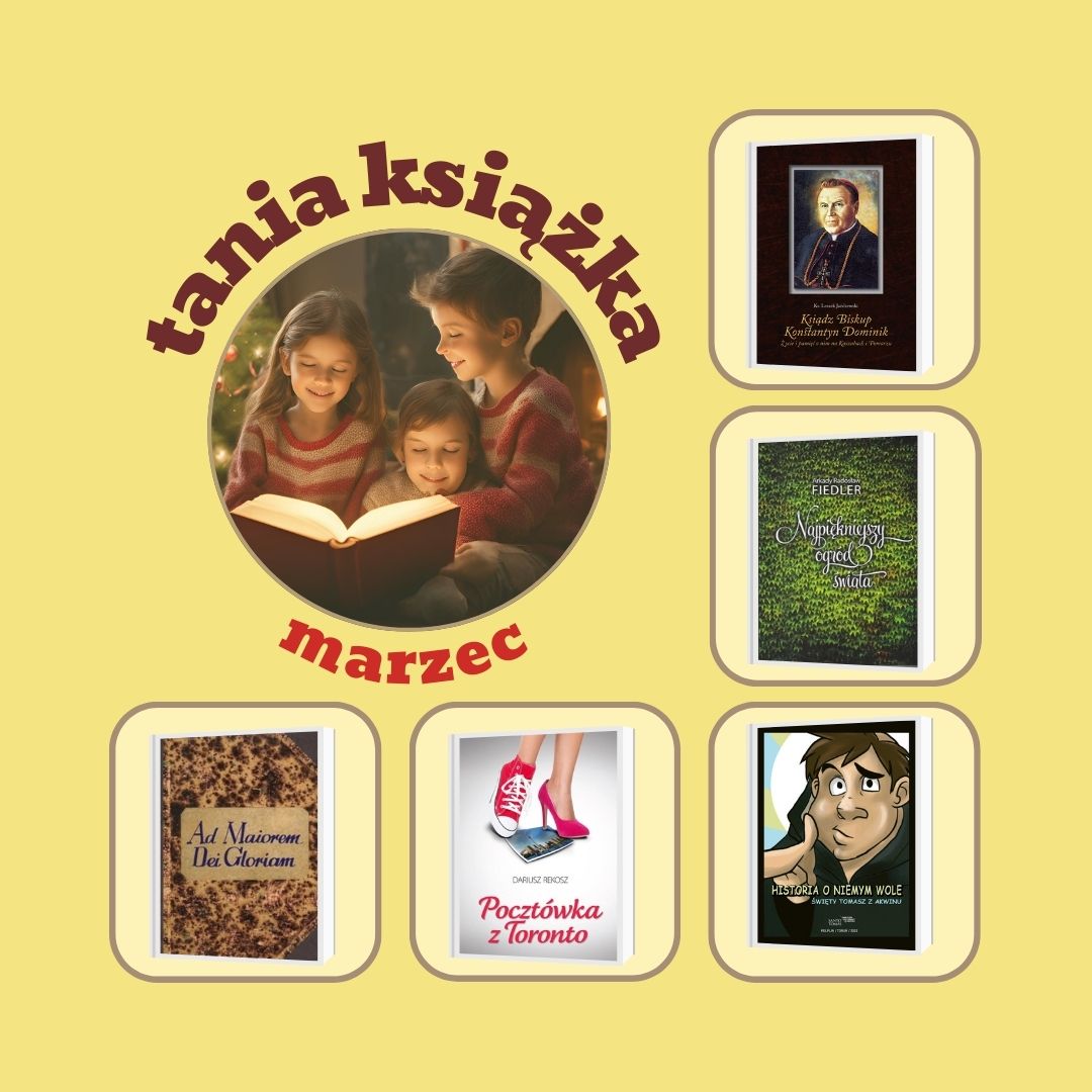 Grafika prezentująca akcję promocyjną "Tania książka na marzec", w której proponowane książki są dostępne w cenie 10 zł