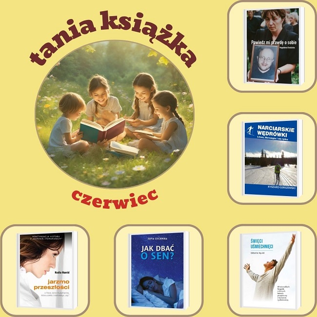 Grafika prezentująca ofertę promocyjną "Tania książka na czerwiec"