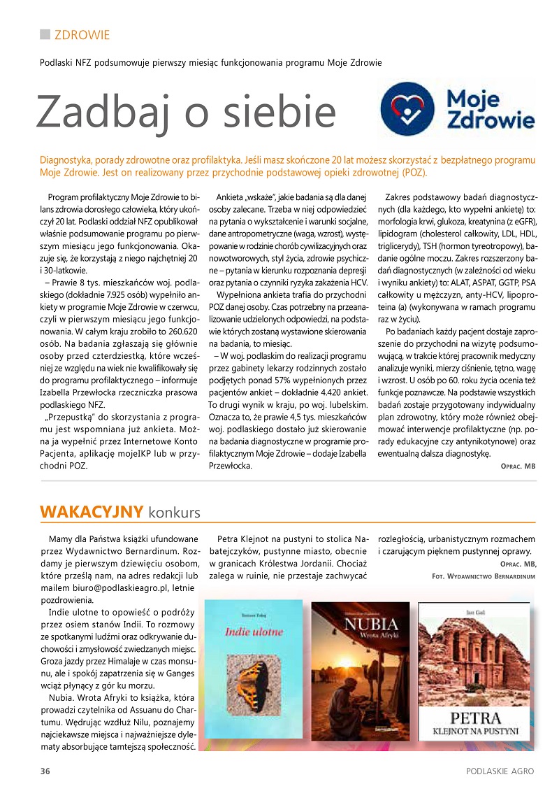 Strona magazynu "Podlaskie Agro" z zamieszczonym tam konkursem książkowym